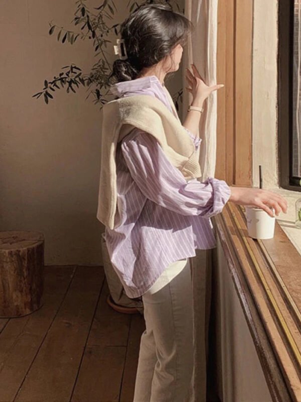 Shirts Women Minimalist Striped Tender All-match Fashion Spring Loose Design Korean Style Sweet Elegant Ladies Office Leisure - Image 2