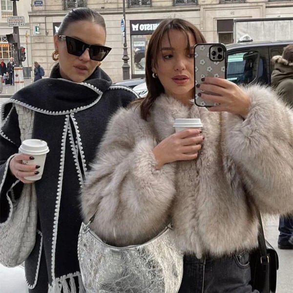 Clearance Fur Coat Women Warm Furry Long Sleeve Loose V-neek Female Outwear Autumn Winter Fashion Street All Match Lady Overcoat - Image 4
