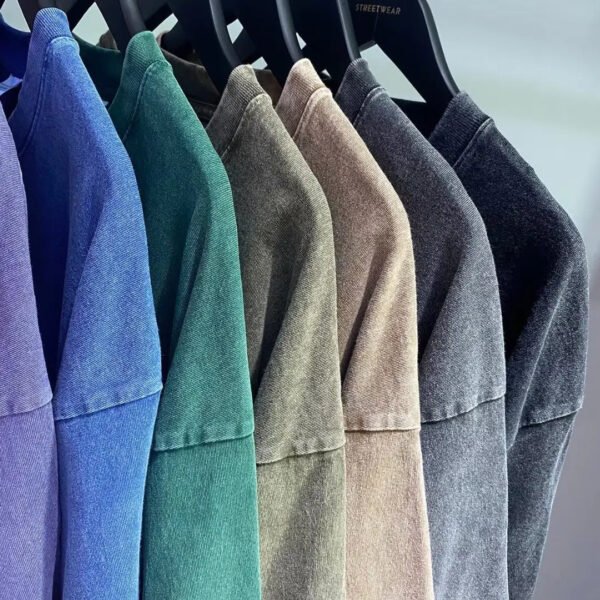 American Style Retro Heavyweight Solid Color Short Sleeved T-shirt Men Women Summer Street Trendy Washed Old Oversized Clothes - Image 4
