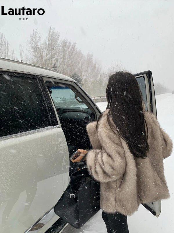 Lautaro Autumn Winter Oversized Loose Casual Luxury Soft Thick Warm Hairy Faux Fox Fur Coat Women Long Sleeve Fluffy Jacket 2024 - Image 2