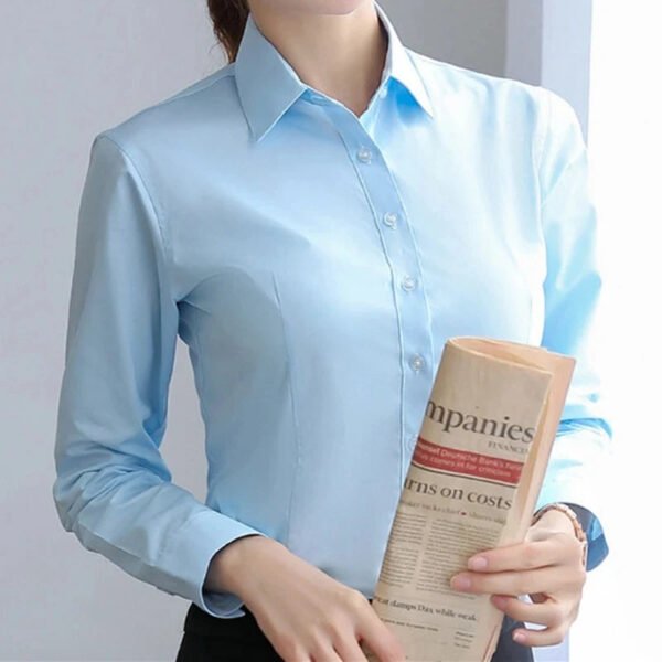Elegant Women Shirts Woman White Shirt Long Sleeve Blouse Office Lady business Pink Shirts Button Solid Women work Blouses Tops - Image 4