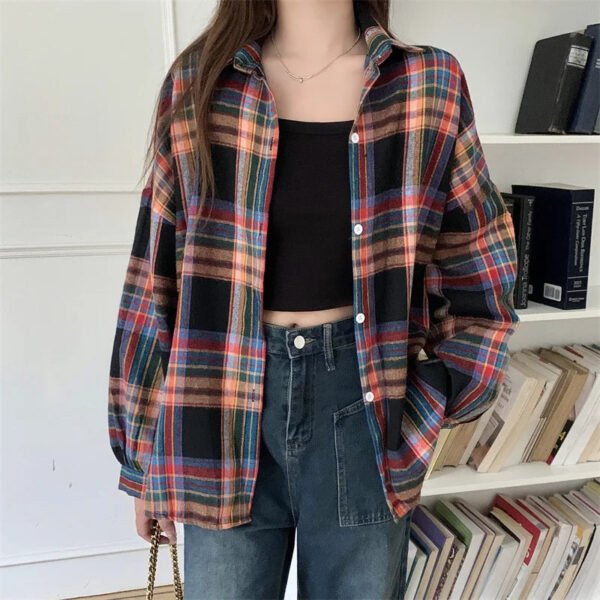 Plaid Shirt Women Autumn Long Sleeve Top Female Vintage Fashion Single Breasted Blouse Ladies Preppy Style Loose Check Shirts - Image 14