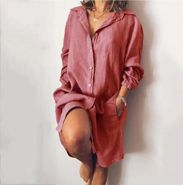 New Fashion Plus Size Women Long Shirt Blouse Autumn Cotton Linen Women's Shirt Dress Temperament Commuting Casual Dresses Femal - Image 7