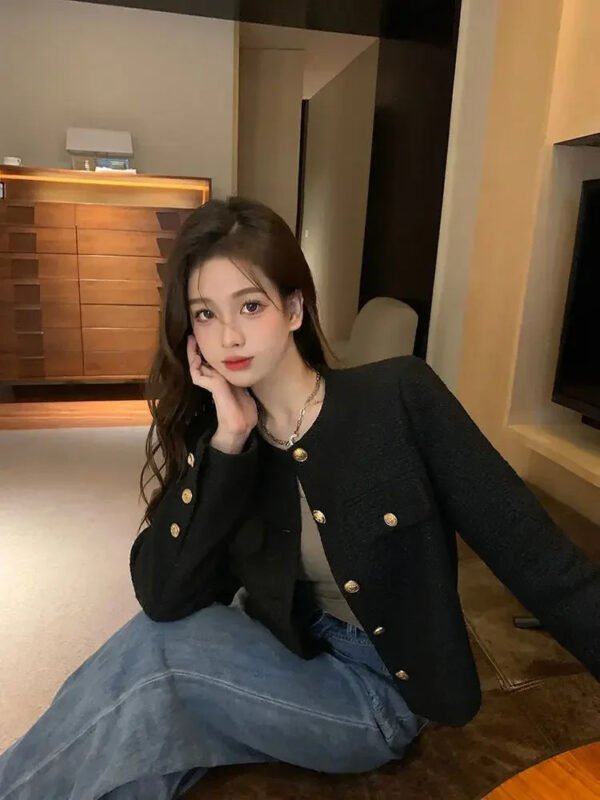 Wool Coat Women Jacket Short Autumn Winter Cardigan Long Sleeve Top Single Breasted Tweed Versatile Wool Top Full Sleeve 2024 - Image 4