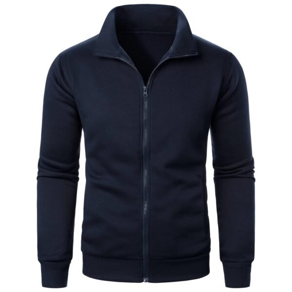 Men's casual sports zipper stand collar hoodie coat men's solid color cardigan - Image 9