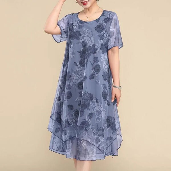2023 O-Neck Short Sleeve Dresses Vintage Floral Printed Summer Gauze Spliced Women's Clothing Stylish Irregular Loose Midi Dress - Image 6