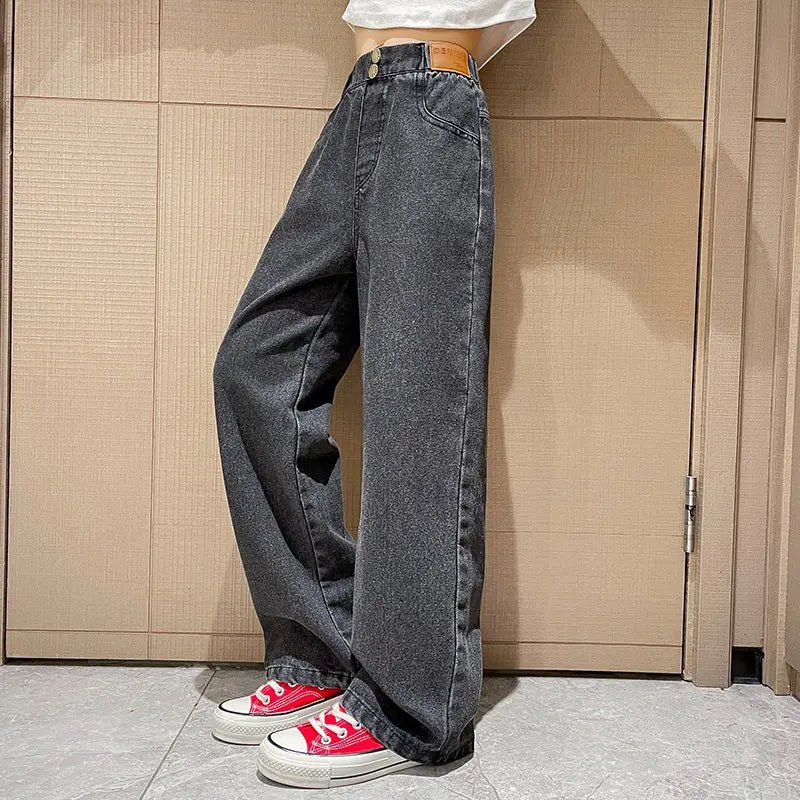 Teenage Girls Retro Jeans Spring Autumn Winter Casual Fashion Kids Wide Leg Insulated Jeans Pants School Children Denim Trousers - Image 4