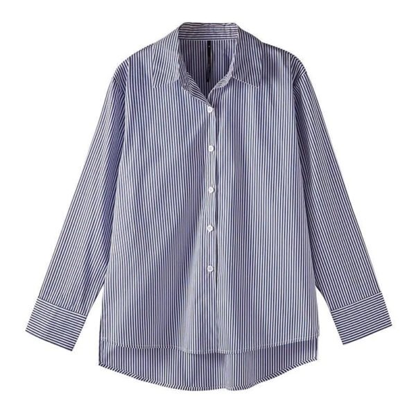 Classic Striped Woman Spring Autumn Blouses Shirt Lady Long Lantern Sleeve Stand Collar Loose Blusas Tops - Image 5