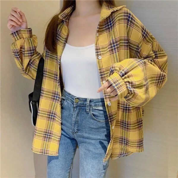 Plaid Shirt Women Autumn Long Sleeve Top Female Vintage Fashion Single Breasted Blouse Ladies Preppy Style Loose Check Shirts - Image 18