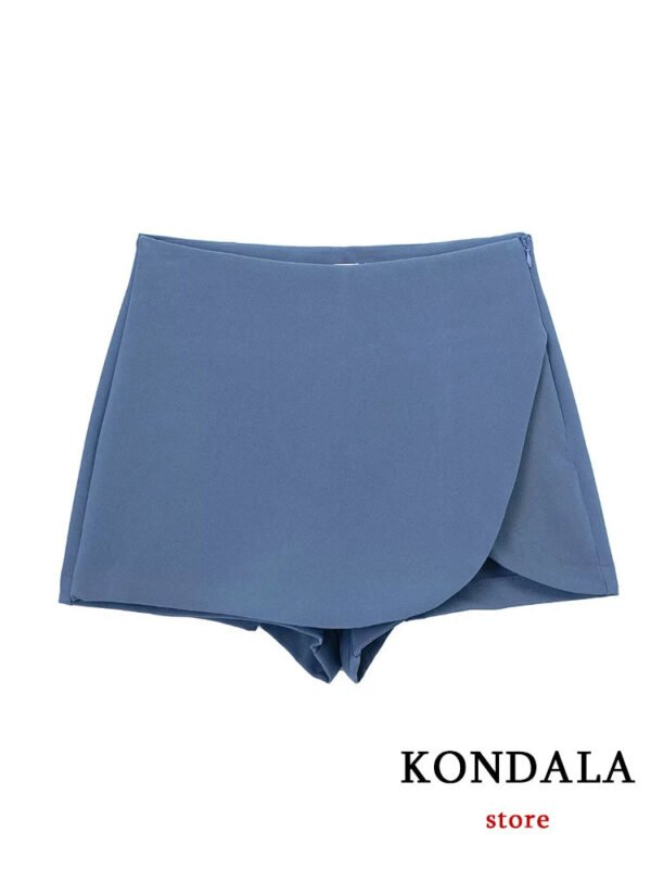 TRAFZA Women Fashion 2025 Casual Mini Asymmetrical Skirts Shorts High Waist Back Pockets Wide Leg Skirts Zipper Female Shorts - Image 15