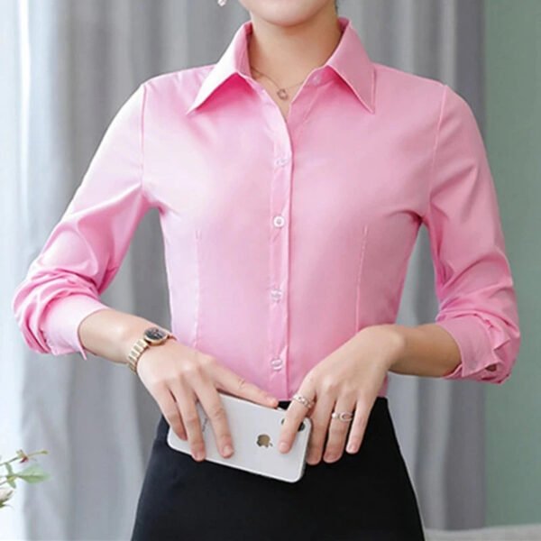 Elegant Women Shirts Woman White Shirt Long Sleeve Blouse Office Lady business Pink Shirts Button Solid Women work Blouses Tops - Image 5
