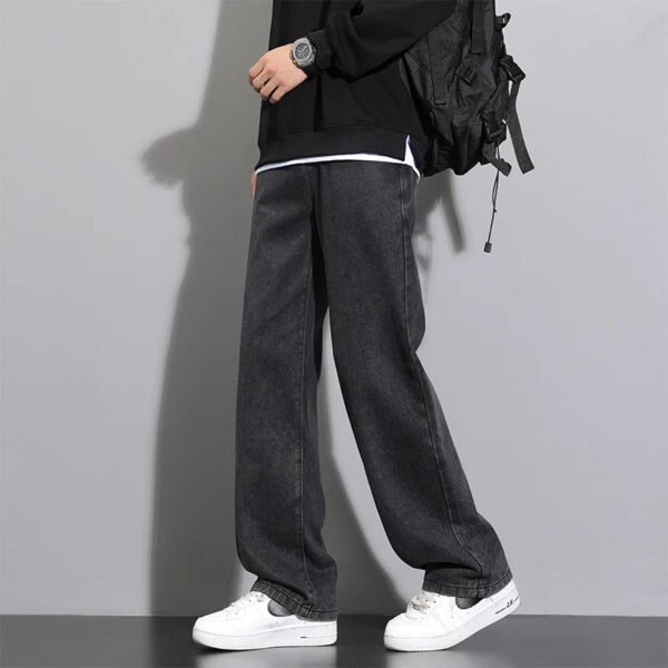 2025 New Korean Men's Casual Long Jeans Classic Man Straight Denim Wide-leg Pants Solid Color Light Blue Grey Black 3XL - Image 7