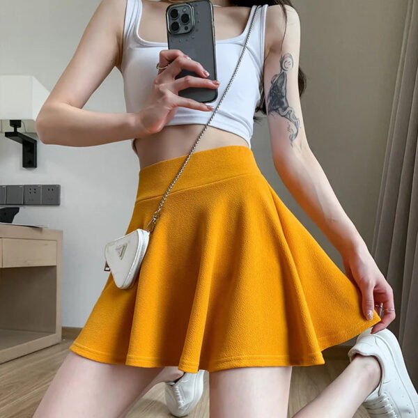 Summer Basic Skirts Women Shorts Mini Elastic Pleated Skirts High Waist Bubble Sun Skirts School Girl Uniform Lined Safety Pants - Image 2