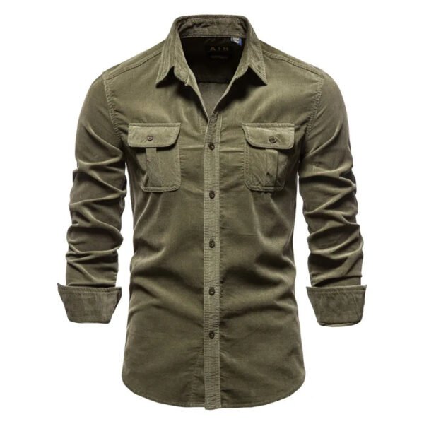 2021 New Single Breasted 100% Cotton Men's Shirt Business Casual Fashion Solid Color Corduroy Men Shirts Autumn Slim Shirt Men - Image 6