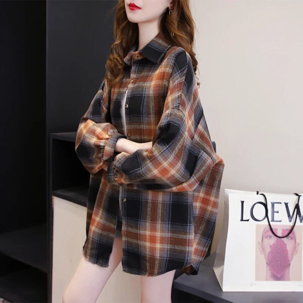 Plaid Shirt Women Autumn Long Sleeve Top Female Vintage Fashion Single Breasted Blouse Ladies Preppy Style Loose Check Shirts - Image 9