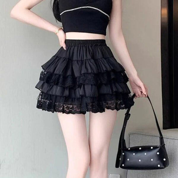 Elastic Gothic Lace Tutu Skirt Women Black Mesh Detail Petticoat Sexy Mini Tulle Skirts Party Club Wear Dancer - Image 3