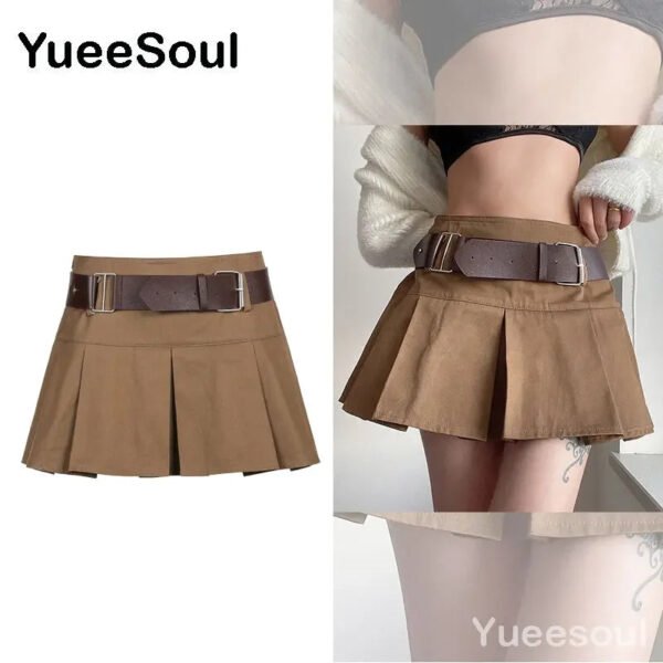 Brown Mini Skirts 2023 New Y2K Vintage High Waist Women Pleated Skirt Chic Sweet Cute Preppy Style Casual 90s E Girl Dance Skirt - Image 25