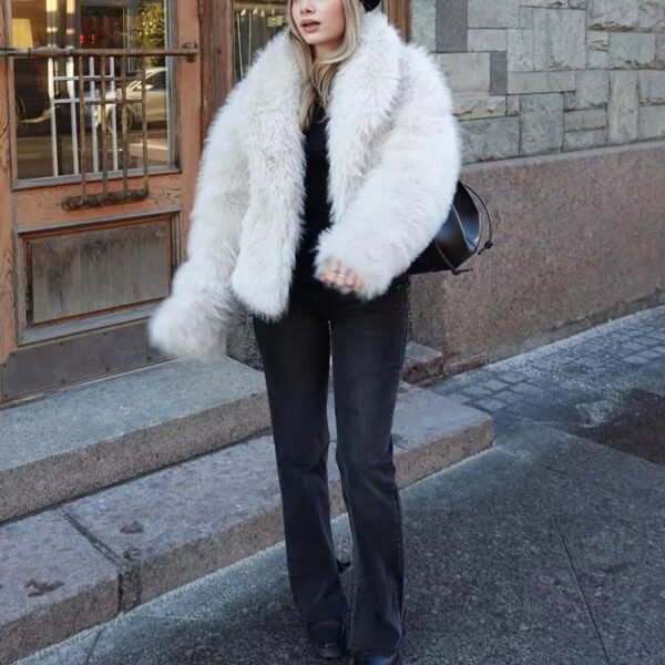 TRAF White Faux Fur Coat 2024 Woman New in coats Autumn Winter Fur Plush Fluffy Jacket Warm Red Gray Black Outerwears - Image 3