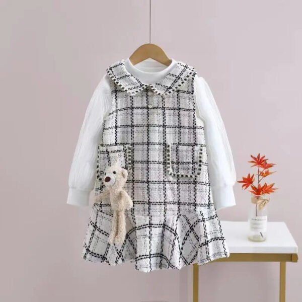 Baby Girls winter Princess Patchwork Dress 2022 New Fashion Party Costumes Kids Bowtie Casual Outfits Baby Lovely Suits 2-7Y - Image 2