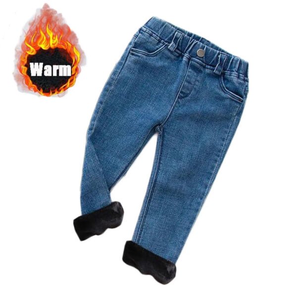 Baby Kids Spring Autumn Winter Thick Warm Jeans With Fleece For 1-7 Years Boys Girls Casual Denim Pants Kids Children Trousers - Image 3