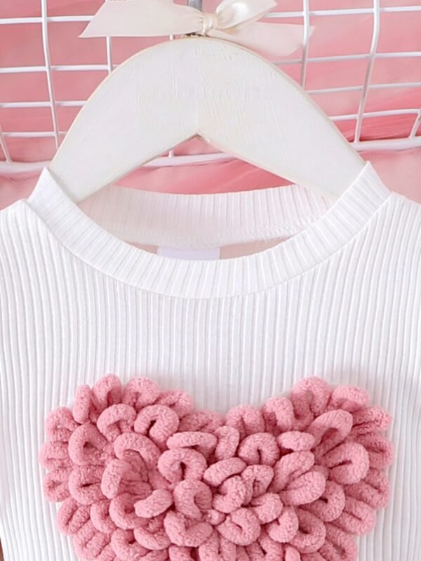 2PCS Winter New Style For 0-3 Year Old Girls, Comfortable Sweet And Cute Bubble Sleeves, Love Chapter Top + Pink Short Skirt Set - Image 3