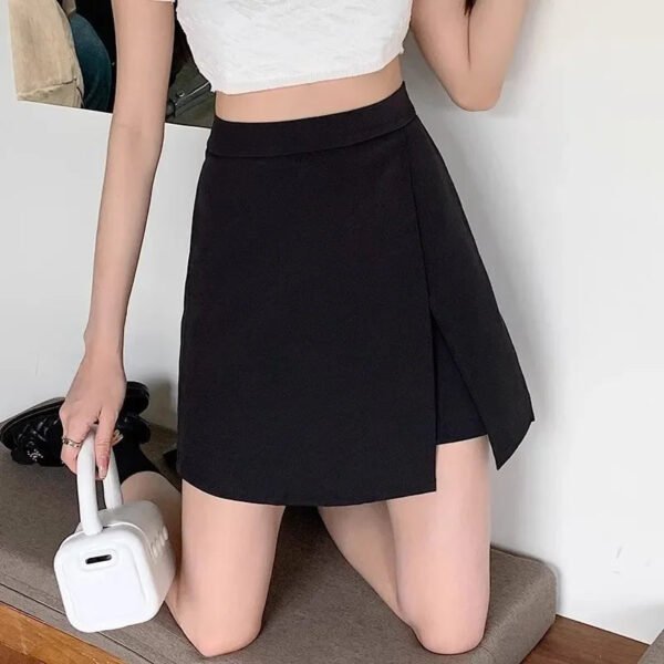 Plus Size High-waisted Slimming Skirts Women's Solid Color A- line Side Slit English Style Lightweight Chiffon Summer Skirts - Image 2