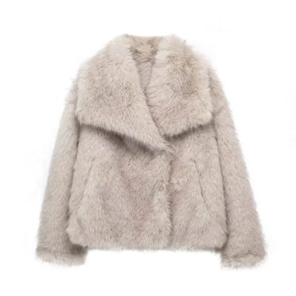 TRAF Black Faux Fur Coat for Women Autumn Winter Plush Wool Coats Black Wool & Blends Coats Outerwears Long Sleeve Warm Fur Coat - Image 7