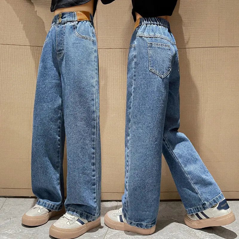Teenage Girls Retro Jeans Spring Autumn Winter Casual Fashion Kids Wide Leg Insulated Jeans Pants School Children Denim Trousers - Image 2