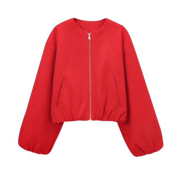 TRAF Red Zipper Bomber Jackets for Women Soft Cropped Jackets Woman 2024 Long Sleeve Woman's Sports Jacket New in Outerwears - Image 4