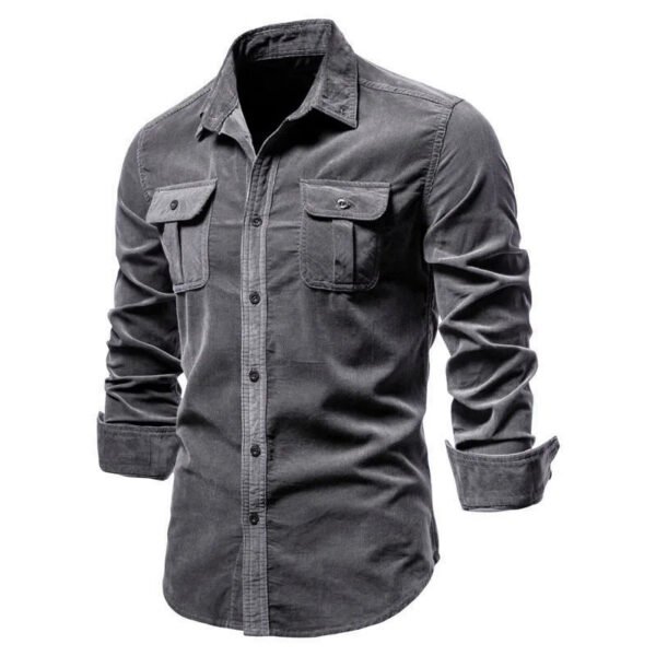 2021 New Single Breasted 100% Cotton Men's Shirt Business Casual Fashion Solid Color Corduroy Men Shirts Autumn Slim Shirt Men - Image 7