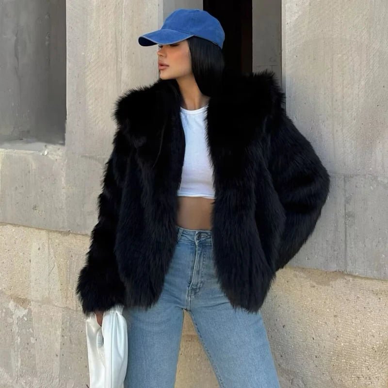 TRAF Women 2024 Fur Coat Black Fluffy Women's Jacket Autumn Winter Faux Fur Coat Plush Outerwears White Gray Warm Cropped Jacket - Image 2