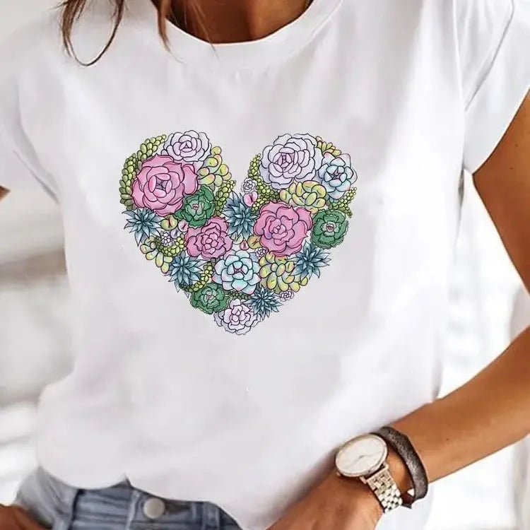 Love Heart Print Women Summer T Shirt Girl O Neck Funny Y2K Tops Tee Female 90s Casual Clothing - Image 5
