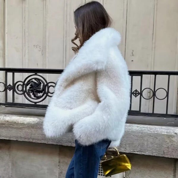TRAF White Faux Fur Coat 2024 Woman New in coats Autumn Winter Fur Plush Fluffy Jacket Warm Red Gray Black Outerwears - Image 5