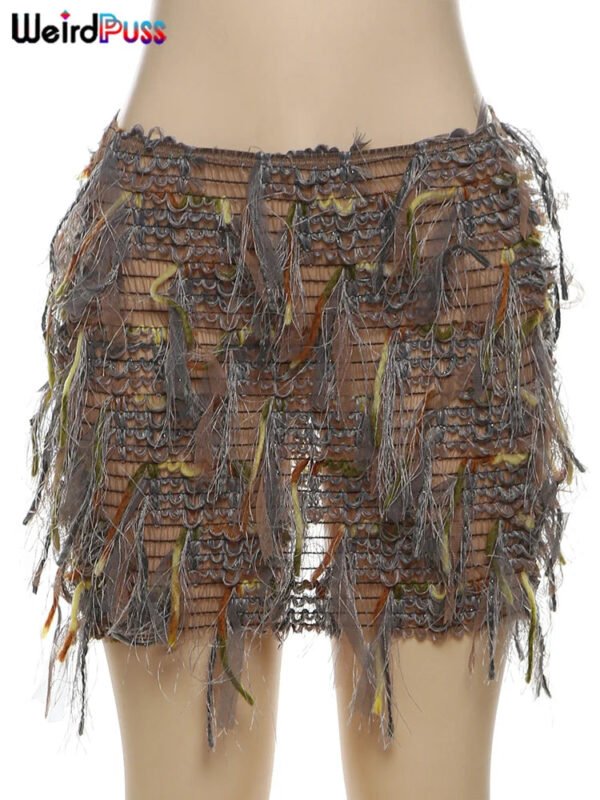 Weird Puss Colorful Tassel Skirts Peach Hip Women Thin Knit Wild Sexy Midnight Summer Trend Stretch Skinny Streetwear Bodycon - Image 9