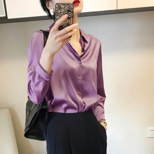 All-match Satin Finish Shirts And Blouses Women Clothing Casual Top OL Long Sleeve Button Elegant Shirts French Solid Blouses - Image 12
