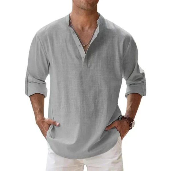 Streetwear Men Lightweight Shirts Long Sleeve Henley Cotton Linen Shirts for Men Beach Hawaiian Shirts Breathable Collar Tshirts - Image 11