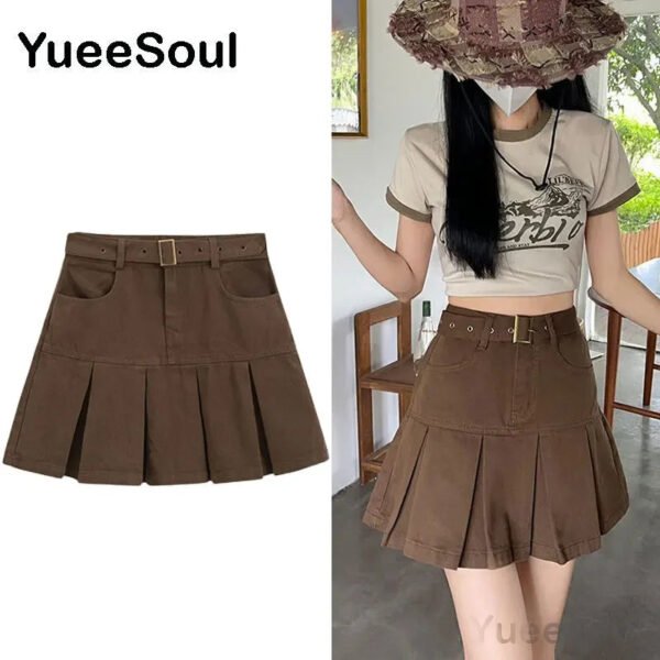 Brown Mini Skirts 2023 New Y2K Vintage High Waist Women Pleated Skirt Chic Sweet Cute Preppy Style Casual 90s E Girl Dance Skirt - Image 22