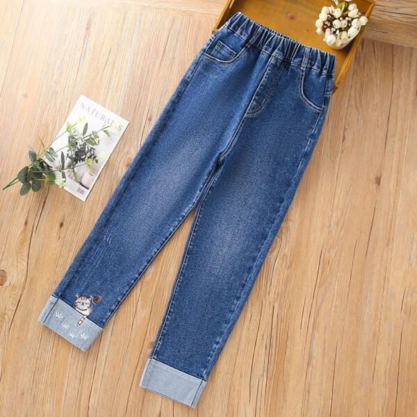 2-14 Years Spring and Autumn Casual Kids Embroidery Design Kids Jeans Trousers For Girls Jeans Pants Teen Children's Clothing - Image 5