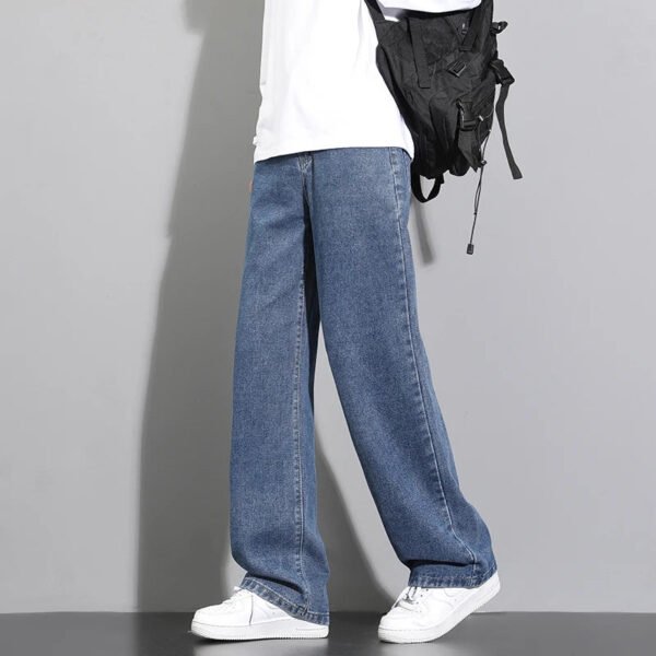 2025 New Korean Men's Casual Long Jeans Classic Man Straight Denim Wide-leg Pants Solid Color Light Blue Grey Black 3XL - Image 6
