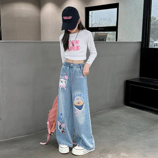 Cartoon Fashion Pattern Jeans for Girl Loose Straight Denim Pants Lovely Print Kids Spring Autumn Korea Style Long Trousers - Image 5