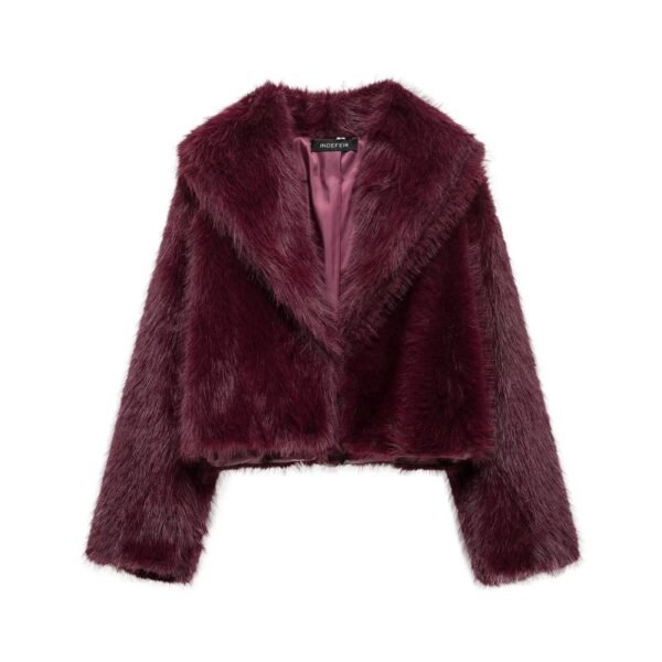 Heart Shaped Fur Short Coat Coffee Colored Lapel Fashion Minimalism Temperament Furry Overcoat Top Women's Warmth Luxury Outwear - Image 9