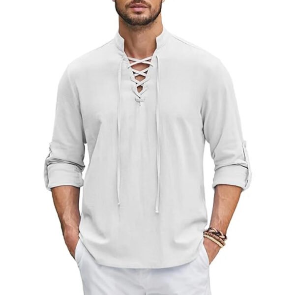 Men's Renaissance Shirt Pirate Medieval Viking top Cotton Linen Shirts Men Long Sleeved Halloween Costume - Image 7