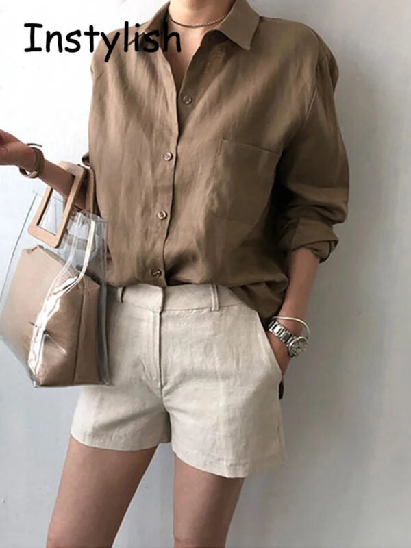 Leisure Long Sleeve Cotton Linen Loose Shirt Women Spring Summer Vintage Harjauku Streetwear Oversized Blouse Elegant Top Tunics - Image 5