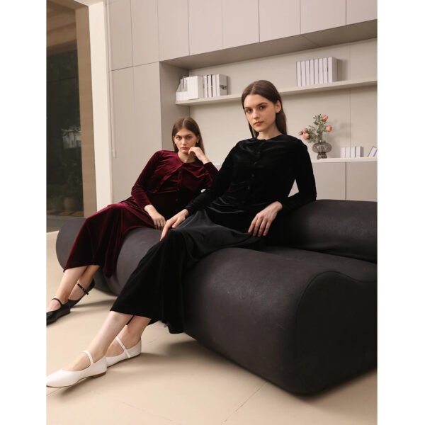 AP 2025 Autumn and Winter Women Velvet Cardigan and Strap Dress Elegant Lady Clothes Ribbed Modal Shirt Customized Three Colors - Image 3
