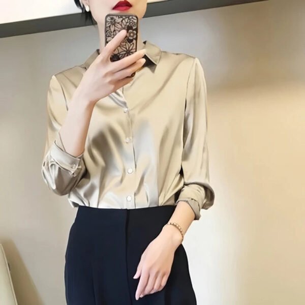 All-match Satin Finish Shirts And Blouses Women Clothing Casual Top OL Long Sleeve Button Elegant Shirts French Solid Blouses - Image 3