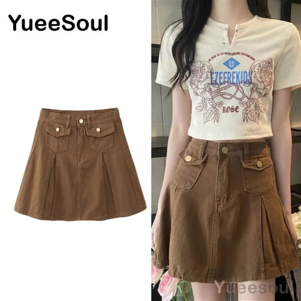 Brown Mini Skirts 2023 New Y2K Vintage High Waist Women Pleated Skirt Chic Sweet Cute Preppy Style Casual 90s E Girl Dance Skirt - Image 16