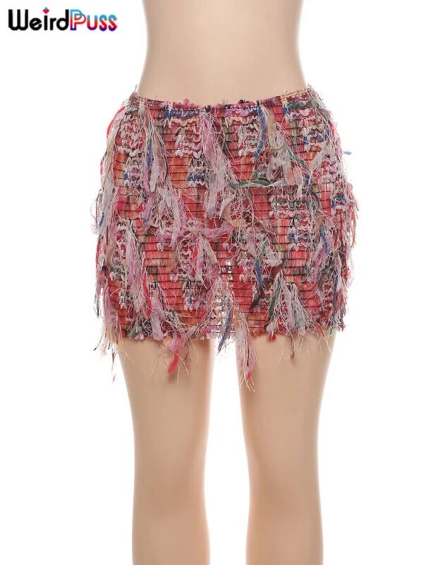 Weird Puss Colorful Tassel Skirts Peach Hip Women Thin Knit Wild Sexy Midnight Summer Trend Stretch Skinny Streetwear Bodycon - Image 6