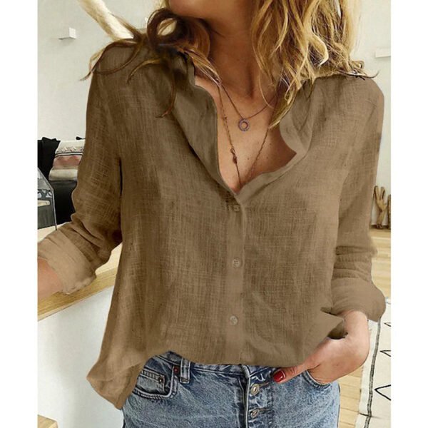 Cotton Linen Shirt Vintage Butterfly Print Top Lapel Long Sleeve OL Women Tops Casual White Button Up Shirts Blusas - Image 11