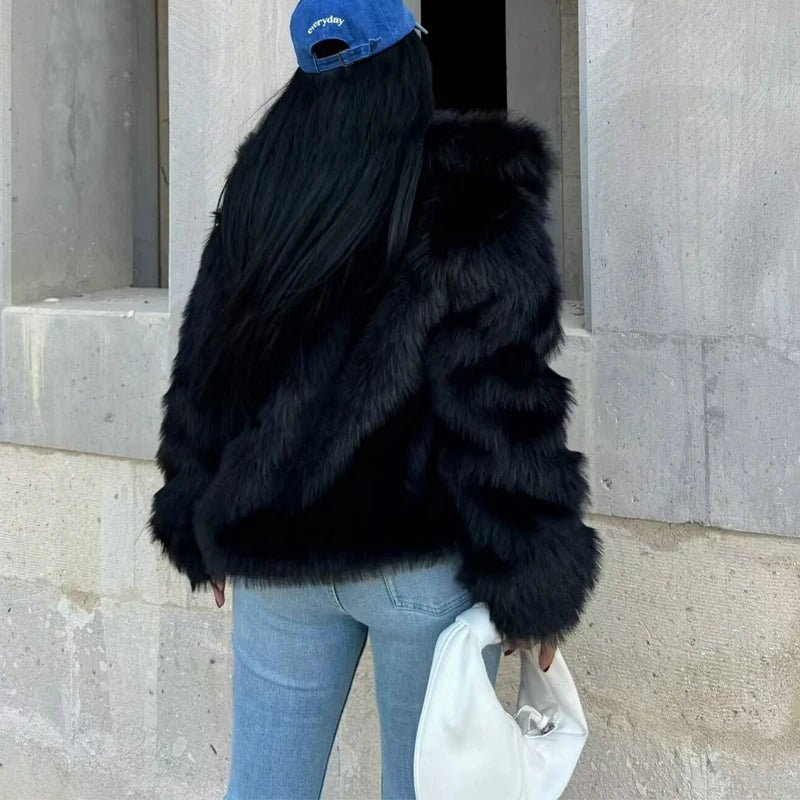 TRAF Women 2024 Fur Coat Black Fluffy Women's Jacket Autumn Winter Faux Fur Coat Plush Outerwears White Gray Warm Cropped Jacket - Image 4