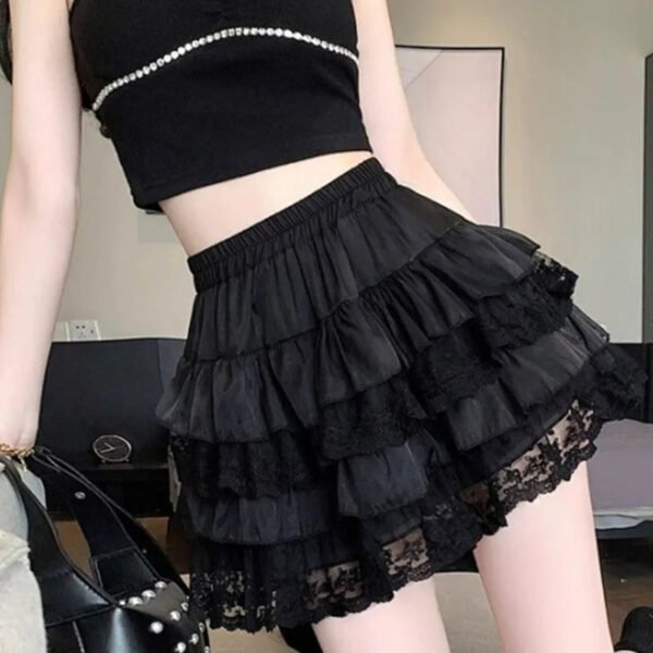Elastic Gothic Lace Tutu Skirt Women Black Mesh Detail Petticoat Sexy Mini Tulle Skirts Party Club Wear Dancer - Image 6
